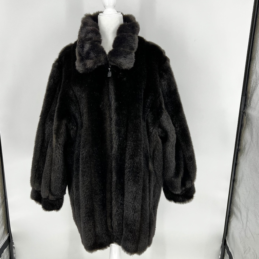 Dennis Basso Black Faux Fur Pelted Mink Coat
